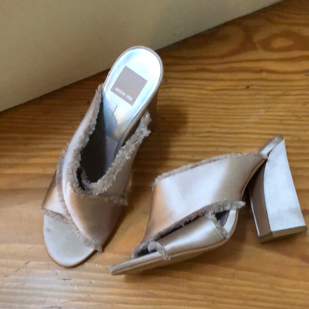 Silk mules w fringe sides